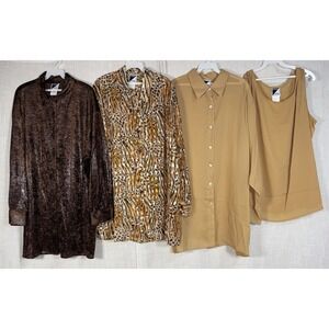 Vintage NEW Albert & Pearl USA Lot of 4 Button Blouse Women's 2X Shirts Gold